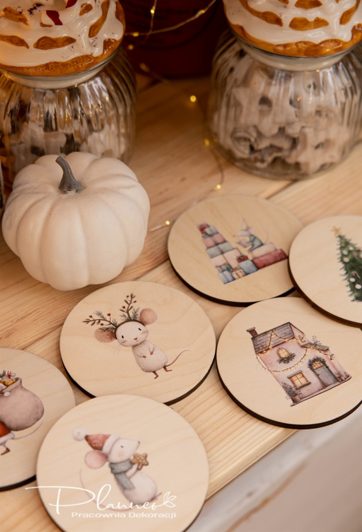 Bożonarodzeniowe podkładki pod kubek z nadrukiem Myszki