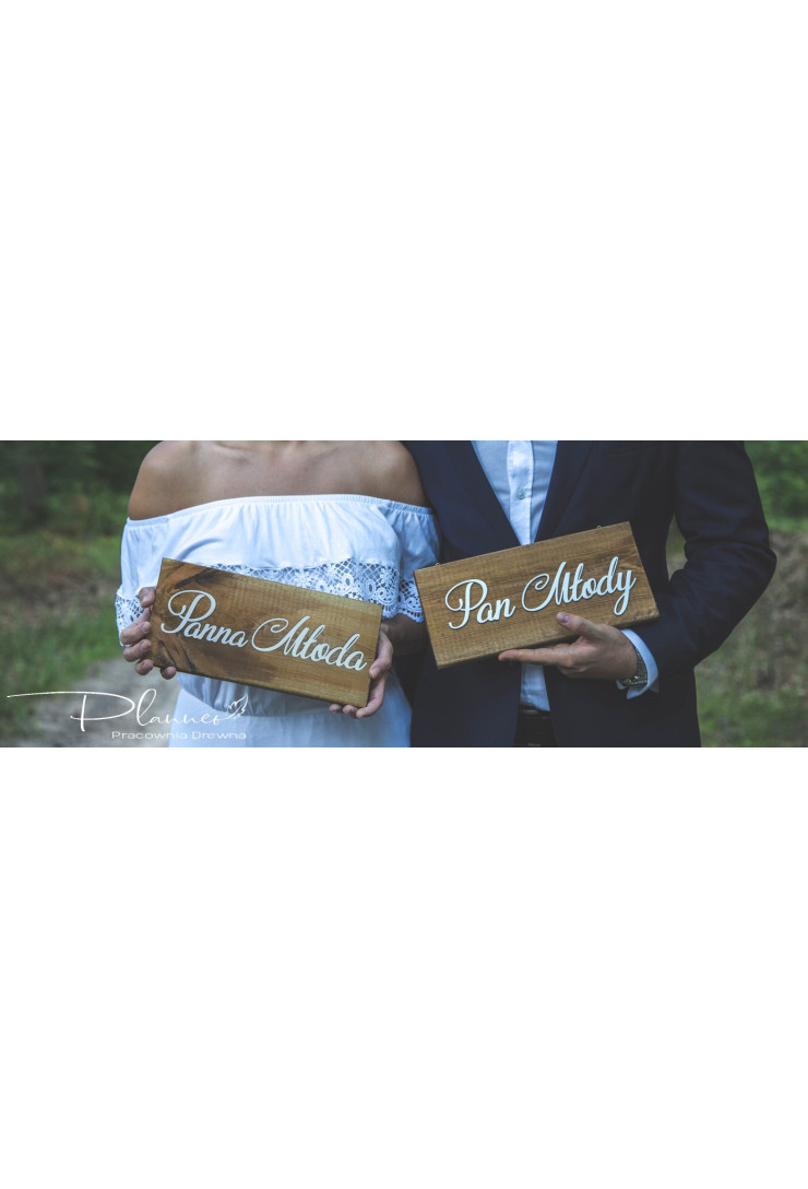 Drewniane tabliczki Pan Młody i Panna Młoda