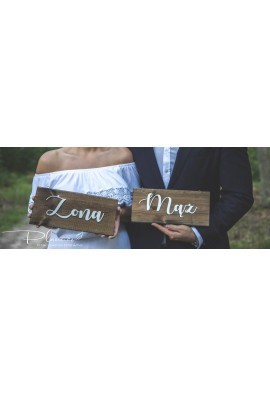 Tabliczki Mąż Żona z drewna