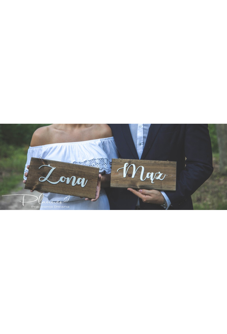 Tabliczki Mąż Żona z drewna