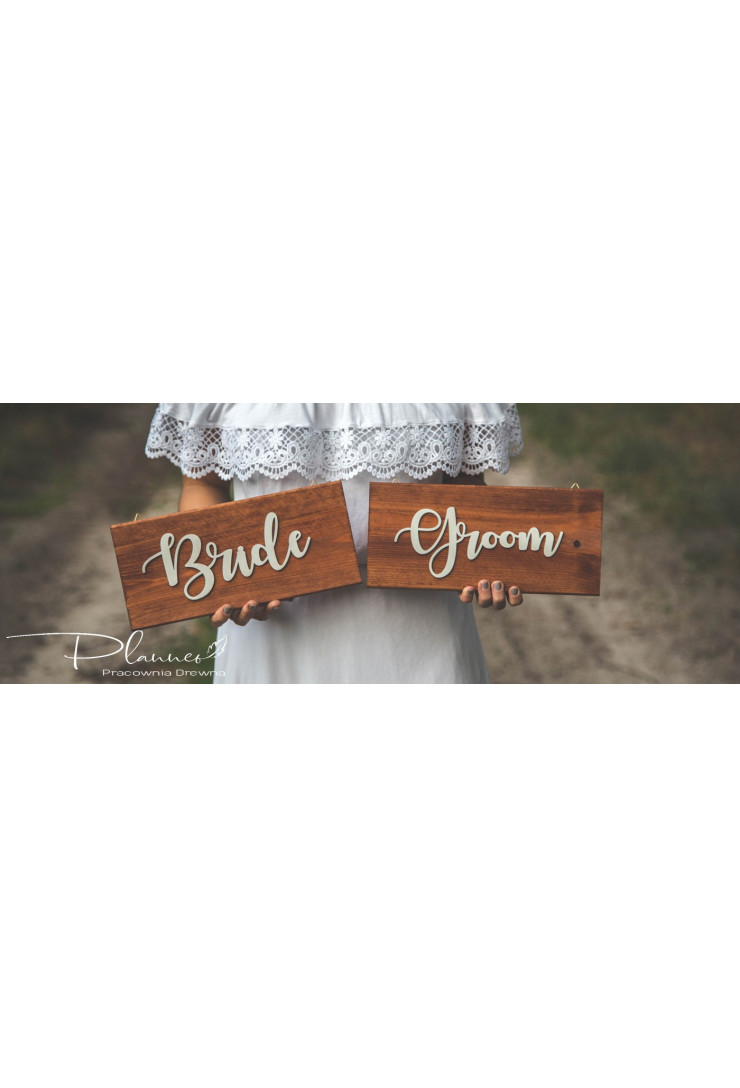 Drewniane tabliczki Bride and Groom